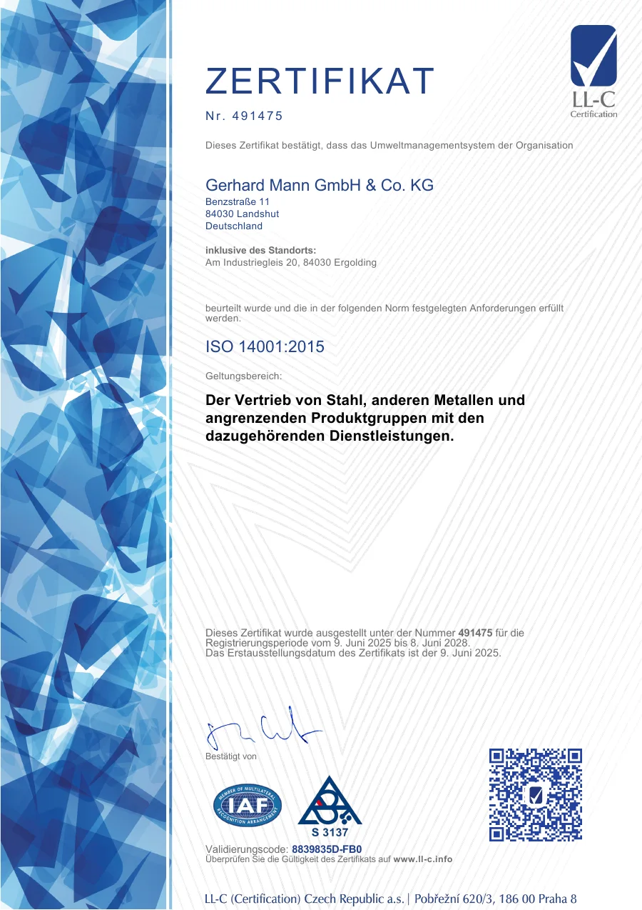 Zertifikat ISO 14001:2015 ansehen